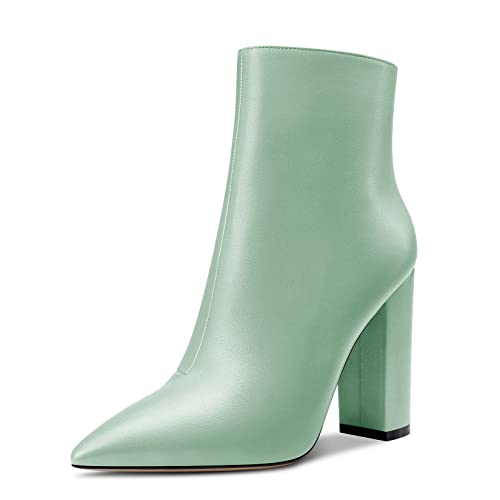 Aachcol Damen Stiefeletten Geschlossene Spitze Zehenkappe Chunky Blockabsatz Hoher High Absatz Heel Schuhe Matt Reißverschluss Grün e 10 CM 37 EU von Aachcol