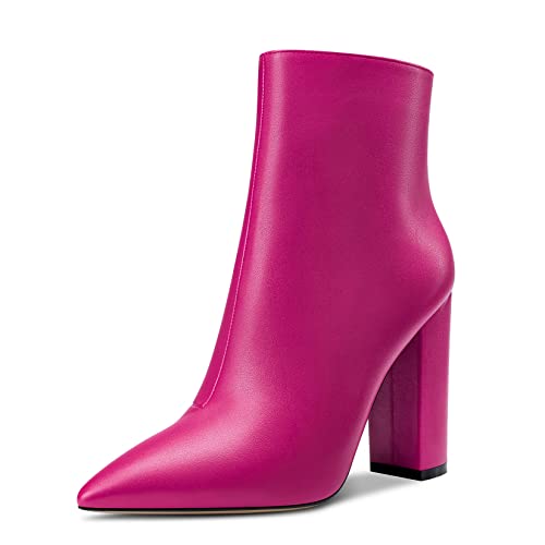 Aachcol Damen Stiefeletten Geschlossene Spitze Zehenkappe Chunky Blockabsatz Hoher High Absatz Heel Schuhe Matt Reißverschluss Rot d 10 CM 37 EU von Aachcol