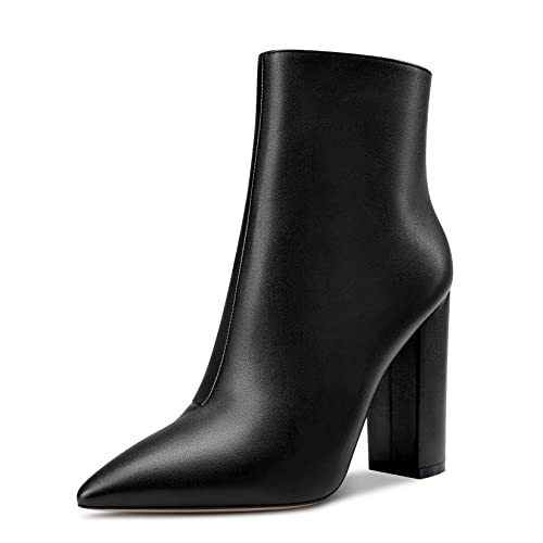 Aachcol Damen Stiefeletten Geschlossene Spitze Zehenkappe Chunky Blockabsatz Hoher High Absatz Heel Schuhe Matt Reißverschluss Schwarz 10 CM 38 EU von Aachcol