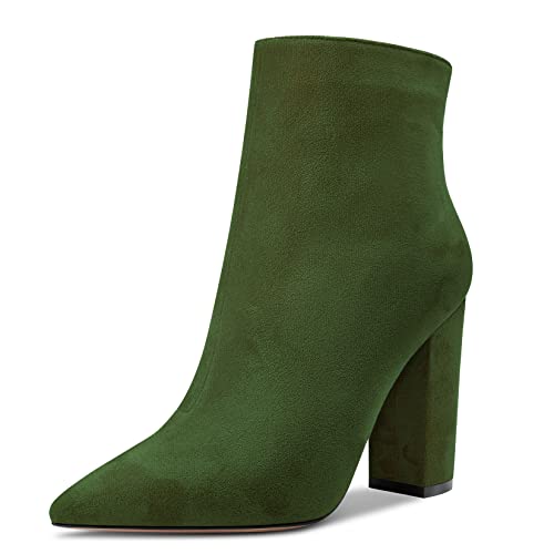 Aachcol Damen Stiefeletten Geschlossene Spitze Zehenkappe Slip-on Chunky Blockabsatz Hoher High Absatz Heel Wildleder Reißverschluss Olive Grün 10 CM 38 EU Aachcol Damen Stiefeletten Geschlossene Spitze Zehenkappe Slip-on Chunky Blockabsatz Hoher High Absatz Heel Wildleder Reißverschluss Olive Grün 10 CM 38 EU von Aachcol