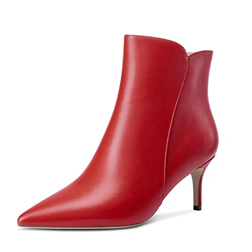 Aachcol Damen Stiefeletten Geschlossene Spitze Zehenkappe Slip-on Stiletto Mittlerem Absatz Heel Matt Reißverschluss Rot 6 CM 38 EU von Aachcol