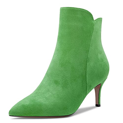 Aachcol Damen Stiefeletten Geschlossene Spitze Zehenkappe Slip-on Stiletto Mittlerem Absatz Heel Wildleder Reißverschluss Hellgrün 6 CM 38 EU von Aachcol