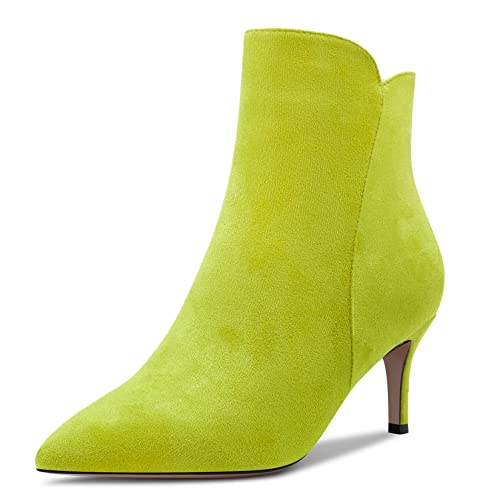 Aachcol Damen Stiefeletten Geschlossene Spitze Zehenkappe Slip-on Stiletto Mittlerem Absatz Heel Wildleder Reißverschluss Limonengrün 6 CM 38 EU von Aachcol