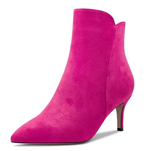 Aachcol Damen Stiefeletten Geschlossene Spitze Zehenkappe Slip-on Stiletto Mittlerem Absatz Heel Wildleder Reißverschluss Magenta Rot B 6 CM 43 EU von Aachcol