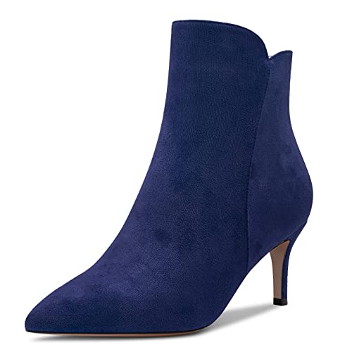 Aachcol Damen Stiefeletten Geschlossene Spitze Zehenkappe Slip-on Stiletto Mittlerem Absatz Heel Wildleder Reißverschluss Marineblau 6 CM 39 EU von Aachcol