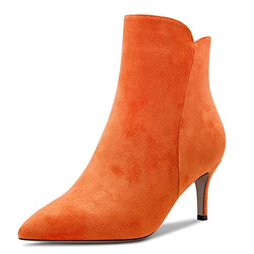 Aachcol Damen Stiefeletten Geschlossene Spitze Zehenkappe Slip-on Stiletto Mittlerem Absatz Heel Wildleder Reißverschluss Orange 6 CM 41 EU von Aachcol