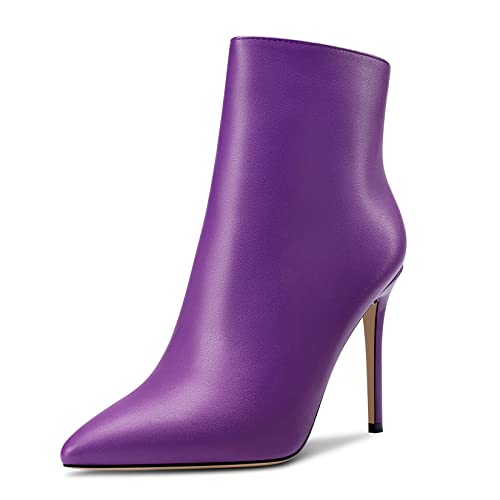 Aachcol Damen Stiefeletten Geschlossene Spitze Zehenkappe Stiletto Hoher High Absatz Heel Dress Schuhe Matt Reißverschluss Sexy Violett c 10 CM 36 EU von Aachcol