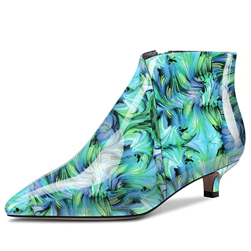 Aachcol Damen Stiefeletten Spitze Zehenkappe Niedrige Kitten Absatz Heel Lackleder Reißverschluss Dress Schuhe Mehrfarbig G 3.5 CM 41 EU von Aachcol