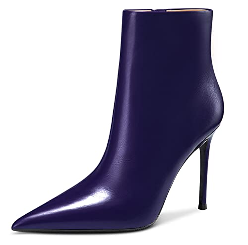 Aachcol Damen Stiefeletten Stiletto Hoher High Absatz Heel Spitze Zehenkappe Reißverschluss Matt Blau d 10 CM 42 EU von Aachcol