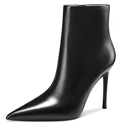 Aachcol Damen Stiefeletten Stiletto Hoher High Absatz Heel Spitze Zehenkappe Reißverschluss Matt Schwarz 10 CM 45 EU von Aachcol