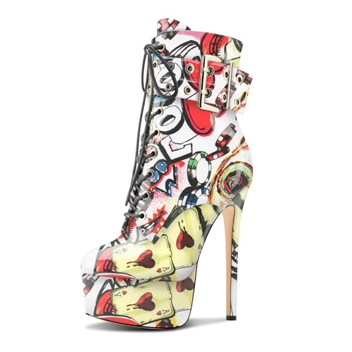 Aachcol Damen Stiletto Hoher High Absatz Heel Plateau Plattform Stiefeletten Schnüren Schnürung Reißverschluss Mid Calf Schnalle Dress Stiefel Poker-Muster 36 EU Aachcol Damen Stiletto Hoher High Absatz Heel Plateau Plattform Stiefeletten Schnüren Schnürung Reißverschluss Mid Calf Schnalle Dress Stiefel Poker-Muster 36 EU von Aachcol