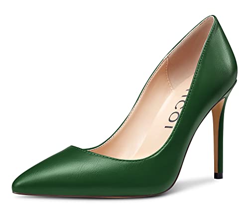Aachcol Damen Stiletto Hoher High Absatz Heel Pumps Spitze Zehenkappe Slip-on Büroschuhe Dress Schuhe Klassisch 10 cm Grün Matt 38 EU von Aachcol