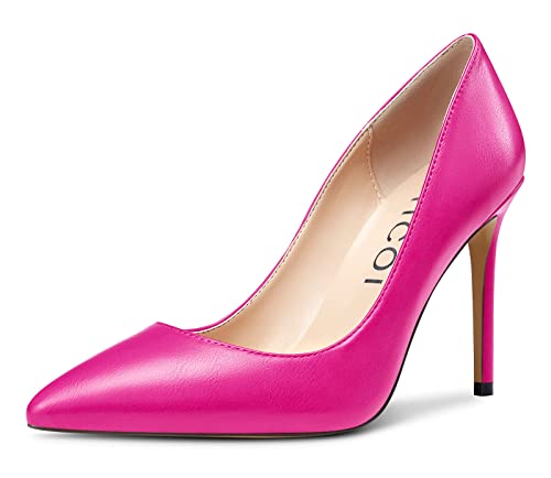 Aachcol Damen Stiletto Hoher High Absatz Heel Pumps Spitze Zehenkappe Slip-on Büroschuhe Dress Schuhe Klassisch 10 cm Magenta Rot Matt 37 EU von Aachcol