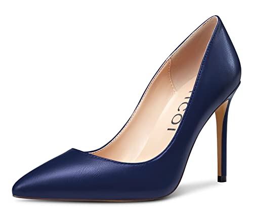 Aachcol Damen Stiletto Hoher High Absatz Heel Pumps Spitze Zehenkappe Slip-on Büroschuhe Dress Schuhe Klassisch 10 cm Navy Blau Matt 41 EU von Aachcol