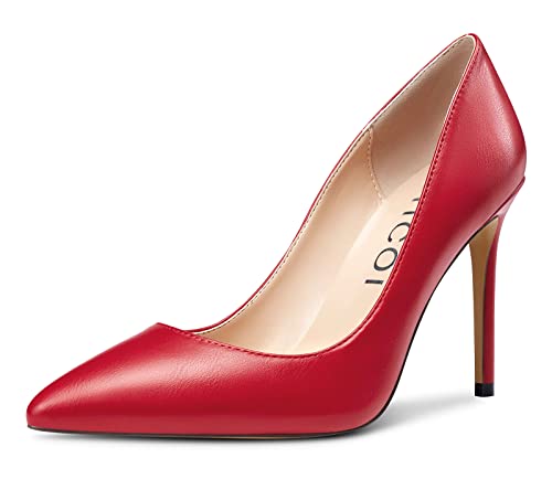 Aachcol Damen Stiletto Hoher High Absatz Heel Pumps Spitze Zehenkappe Slip-on Büroschuhe Dress Schuhe Klassisch 10 cm Rot Matt 36 EU von Aachcol