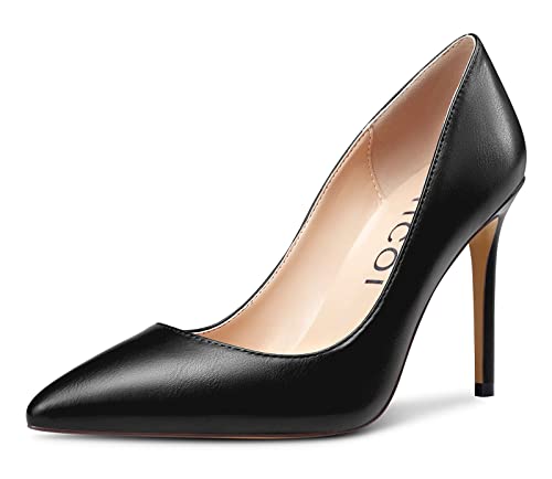 Aachcol Damen Stiletto Hoher High Absatz Heel Pumps Spitze Zehenkappe Slip-on Büroschuhe Dress Schuhe Klassisch 10 cm Schwarz Matt 41 EU von Aachcol