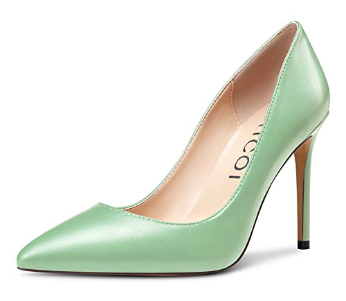 Aachcol Damen Stiletto Hoher High Absatz Heel Pumps Spitze Zehenkappe Slip-on Büroschuhe Dress Schuhe Klassisch 10 cm Türkis Grün Matt 40 EU von Aachcol