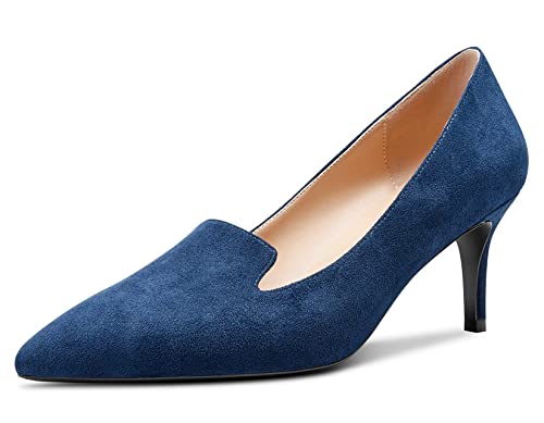 Aachcol Damen Stiletto Mittlerem Niedrige Absatz Heel Pumps Slip-on Spitze Zehenkappe Dress Schuhe Büroschuhe Party Hochzeit Wildleder Marineblau 6 cm 39 EU von Aachcol