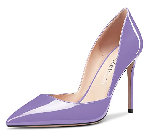 Aachcol Damen Stiletto Pumps Geschlossene Spitze Zehenkappe Hoher High Absatz Heel Slip-on Schuhe Hochzeit Büroschuhe 10 cm Violett Lackleder 40 EU von Aachcol