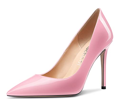 Aachcol Damen Stiletto Pumps Hoher High Absatz Heel Geschlossene Spitze Zehenkappe Slip-on Dress Schuhe Büroschuhe 10 cm Rosa Lackleder 44 EU von Aachcol