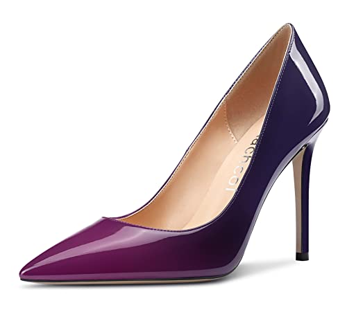 Aachcol Damen Stiletto Pumps Hoher High Absatz Heel Geschlossene Spitze Zehenkappe Slip-on Dress Schuhe Büroschuhe 10 cm Violett Blau Lackleder 40 EU von Aachcol
