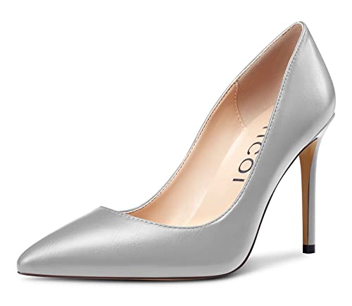 Aachcol Damen Stiletto Pumps Hoher High Absatz Heel Geschlossene Spitze Zehenkappe Slip-on Dress Schuhe Büroschuhe Klassisch 10 cm Silber Matt 39 EU von Aachcol