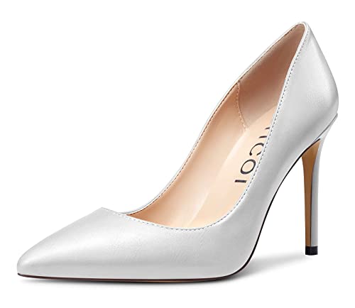 Aachcol Damen Stiletto Pumps Hoher High Absatz Heel Geschlossene Spitze Zehenkappe Slip-on Dress Schuhe Büroschuhe Klassisch 10 cm Weiß Matt 39 EU von Aachcol