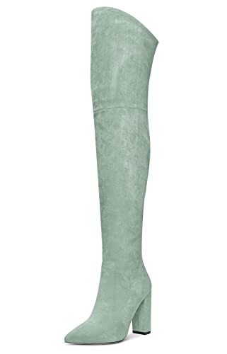 Aachcol Damen Überknie Stiefel Chunky Blockabsatz Hoher High Absatz Heel Spitze Zehenkappe Reißverschluss 10 CM Smaragd Grün Wildleder 44 EU Aachcol Damen Überknie Stiefel Chunky Blockabsatz Hoher High Absatz Heel Spitze Zehenkappe Reißverschluss 10 CM Smaragd Grün Wildleder 44 EU von Aachcol