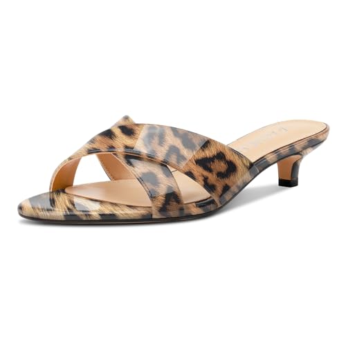 Aachcol Open Zehenkappe Niedrige Absatz Heel Pantoletten Schuhe Kreuzriemen Rückenfrei Slip-on Kitten Absatz Heel Sandalen Leopardbraun 41 EU von Aachcol