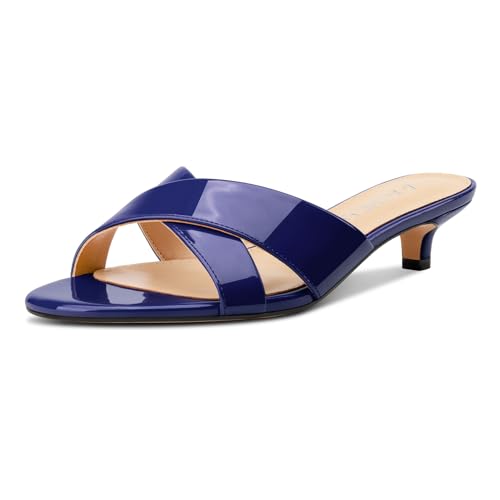 Aachcol Open Zehenkappe Niedrige Absatz Heel Pantoletten Schuhe Kreuzriemen Rückenfrei Slip-on Kitten Absatz Heel Sandalen Marineblau 35 EU von Aachcol