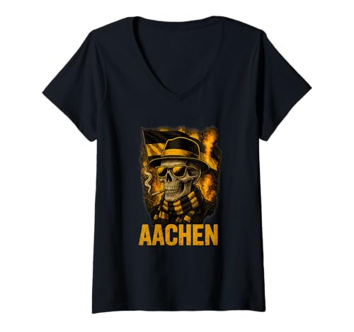 Damen Aachen T-Shirt Aachener Ultras Fans Geschenke Aachen NRW T-Shirt mit V-Ausschnitt von Aachen Ultras Shop IBK