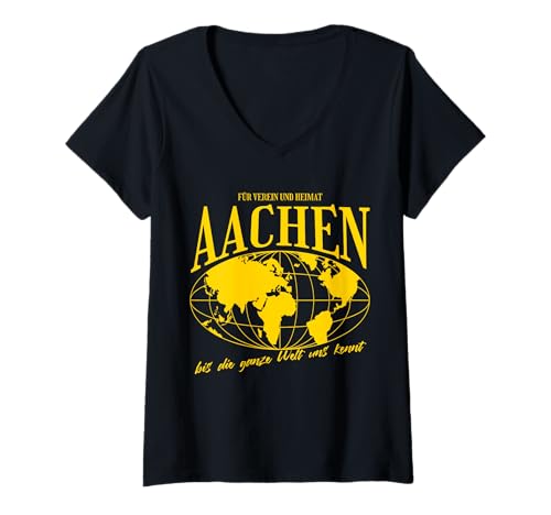 Damen Aachen Heimat Fußball Stolz T-Shirt mit V-Ausschnitt von Aachener Fans Tradition Fan Geschenkidee