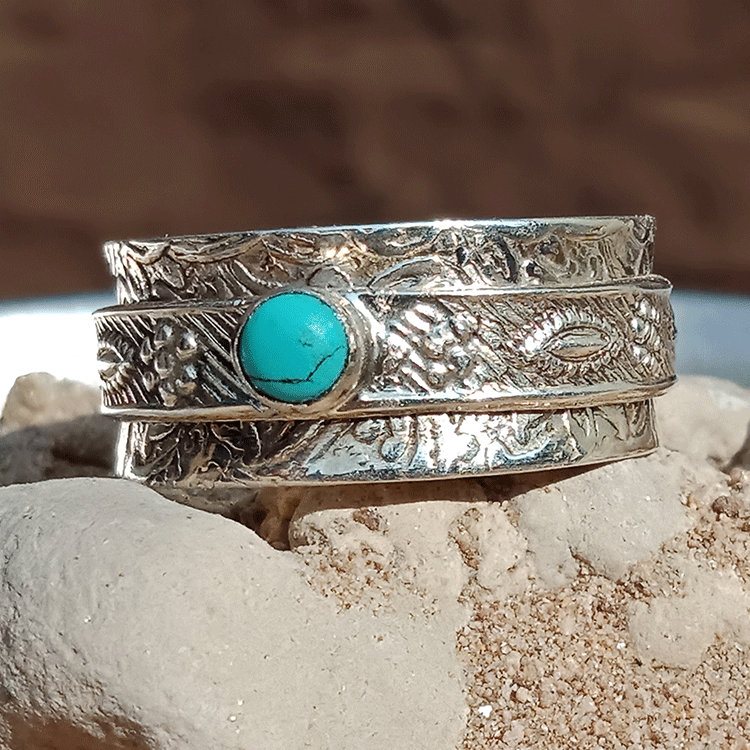 Aaa Hot Ankunft Türkis Ring Textur Designer Meditation Spinner Zappeln Silber Schmuck Weihnachtsring Frauen Geschenk von Aahiljewellery