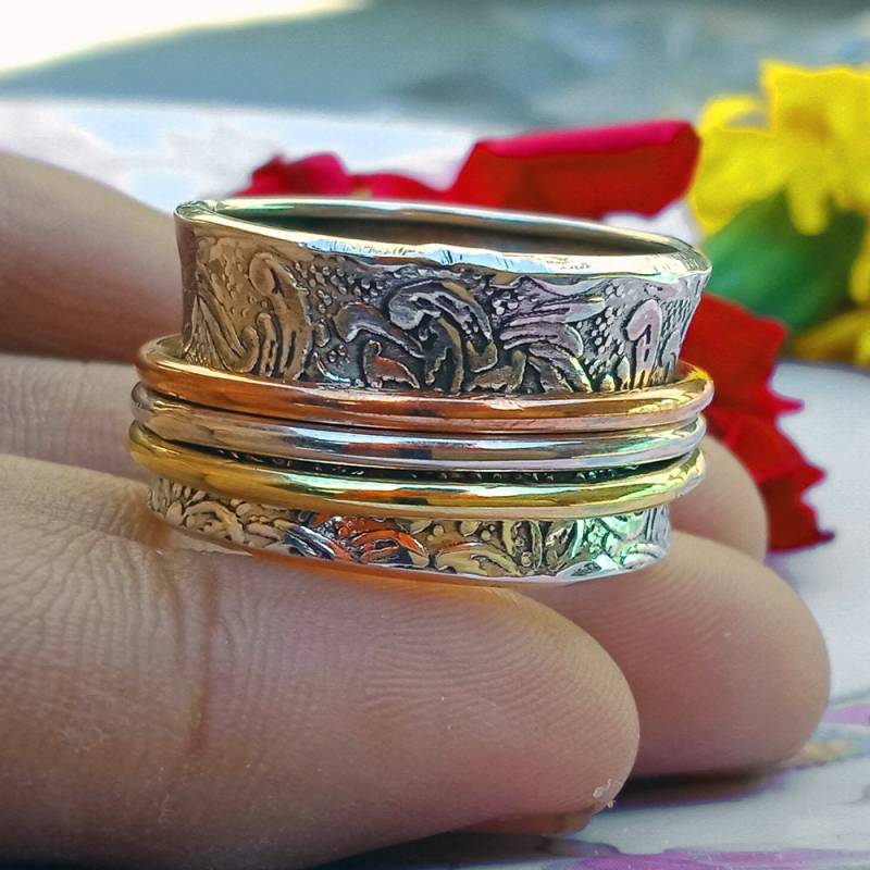 Aaa Solide Qualität Spinner Ring Band Sorgen 925 Sterling Silber Messing Kupfer Spin Drei Ton Frauen von Aahiljewellery