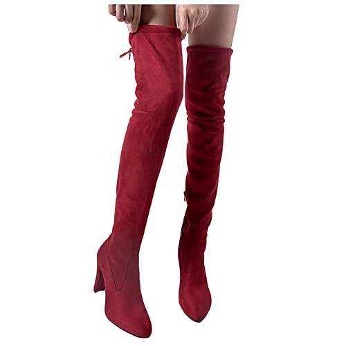 Aahkloijw Damen Overknee Stiefel Einfarbig Sockenstiefel Spitz Hohem Absätze Schlupfstiefel Ritterstiefel Stretchstiefel Lederstiefel Herbst Winter Mode rutschfeste Boots Hohe Stiefel High Heels von Aahkloijw