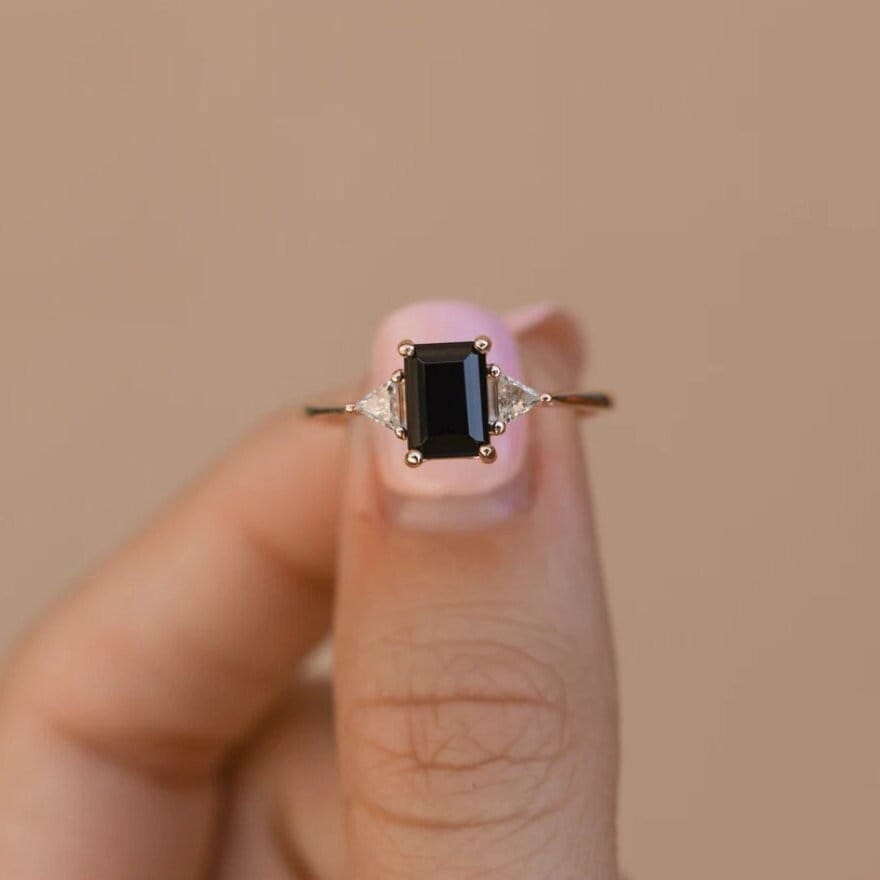 Schwarzer Onyx Verlobungsring/Smaragd Ring 10K Solid Gold Smaragdschliff Sterling Silber Brautring Versprechen Frauen Schwarzer Onyx Verlobungsring/Smaragd Ring 10K Solid Gold Smaragdschliff Sterling Silber Brautring Versprechen Frauen von AairahJewels
