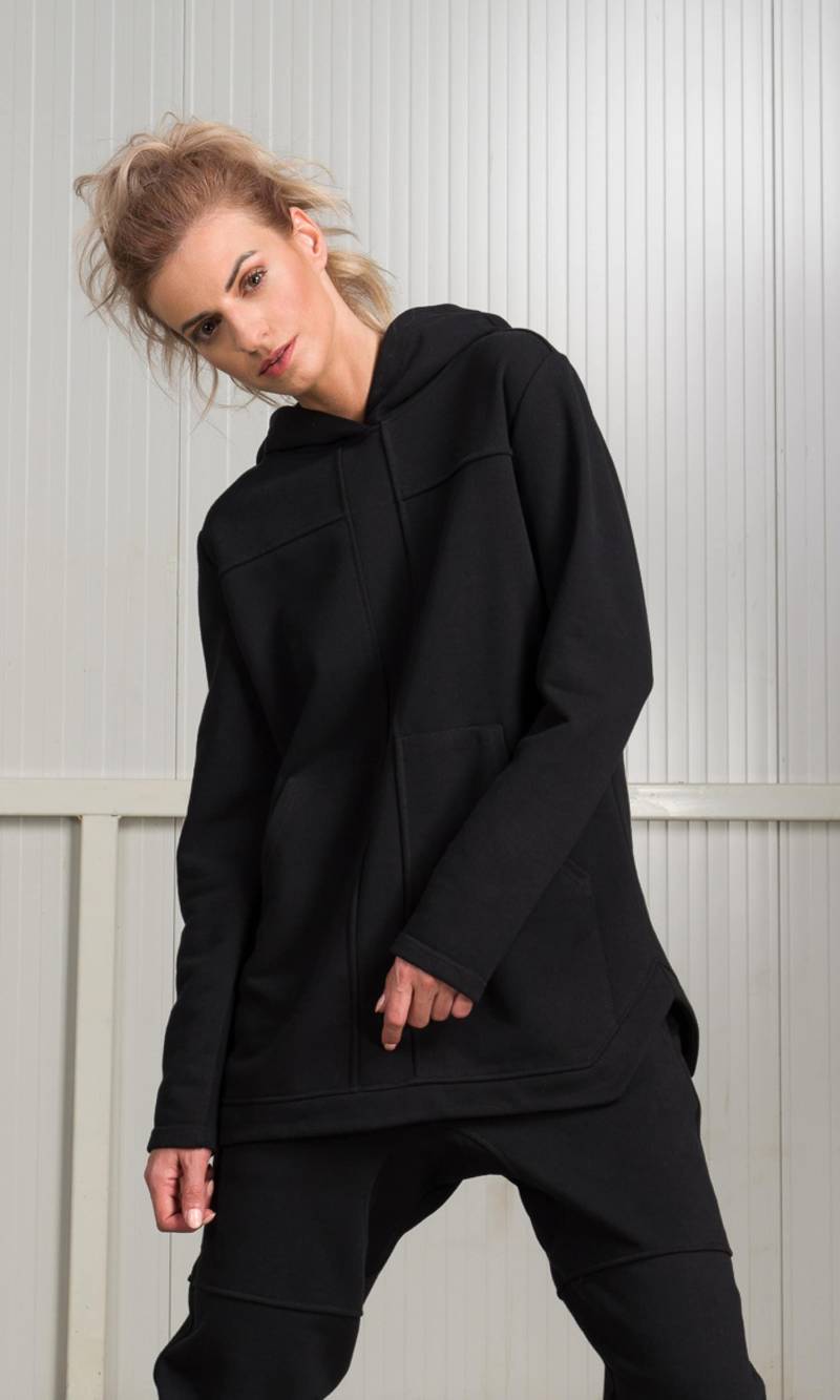 Baumwoll-Hoodie Mit Nahtdetails, Handgefertigtes Kapuzenoberteil Fronttaschen von Aakasha