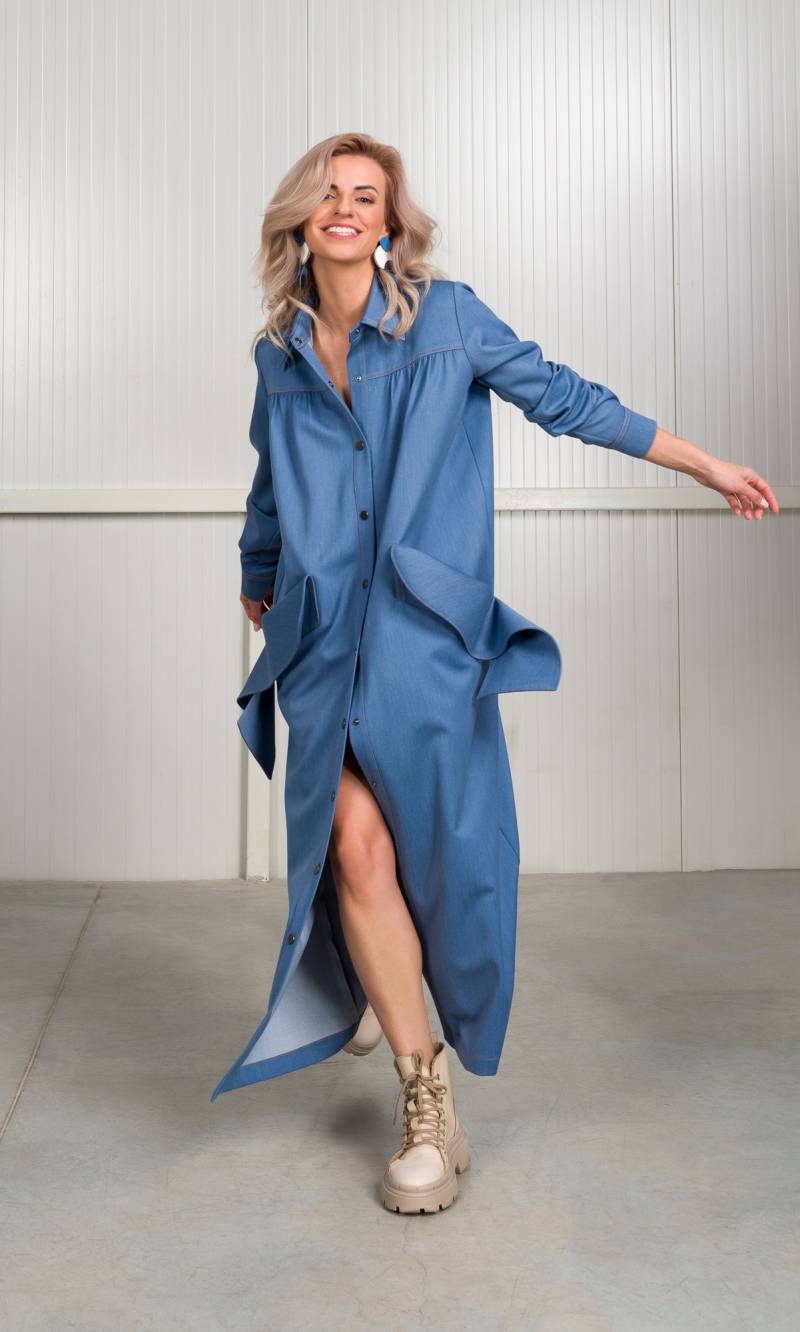 Chambray Hemdkleid Mit Klappentaschen A92197 von Aakasha