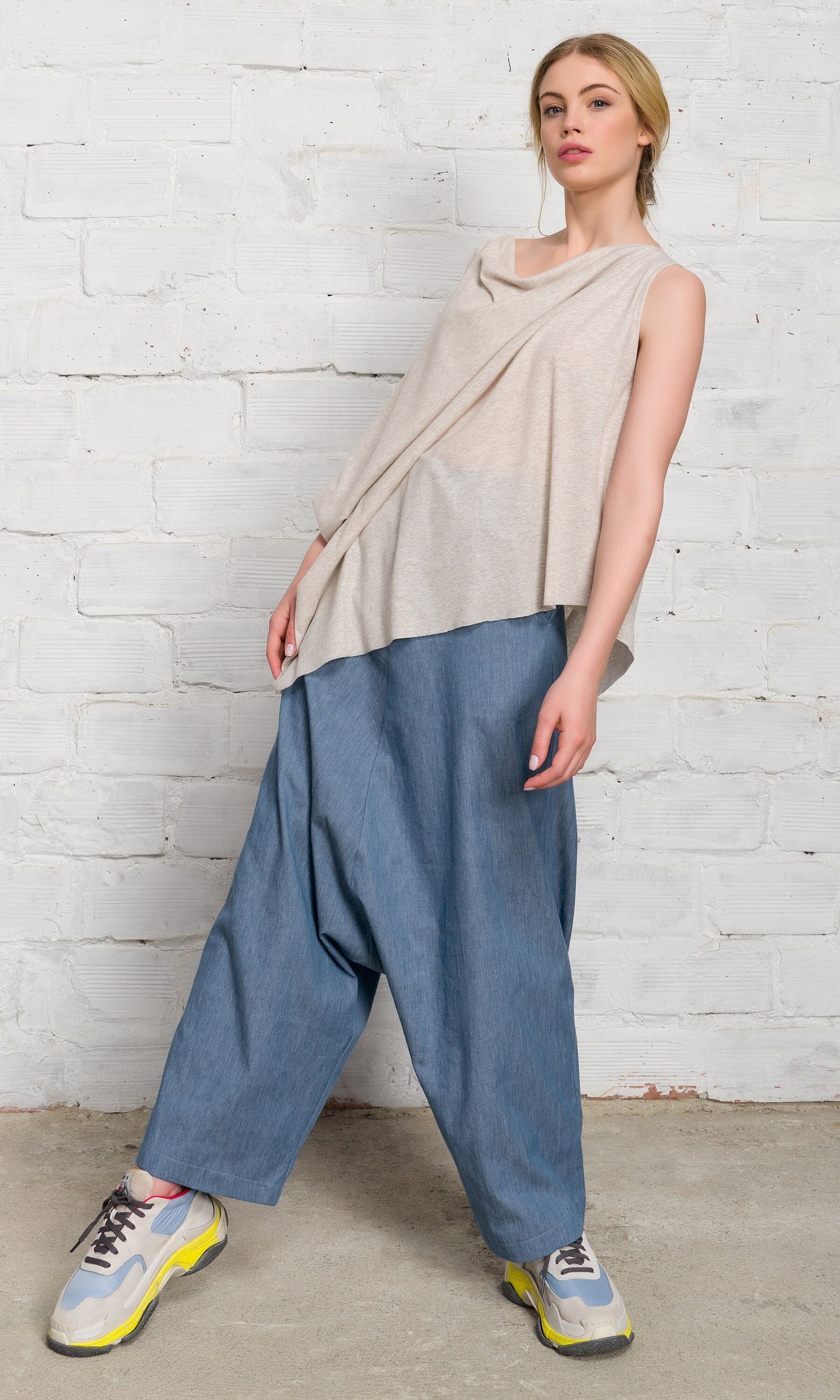 Chambray Hose Mit Tiefem Schritt A92165 von Aakasha