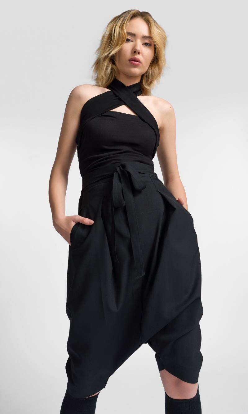 Wolle Bermuda Hose Mit Tiefem Schritt - Hohe Taille Wickelshorts Seitentaschen von Aakasha