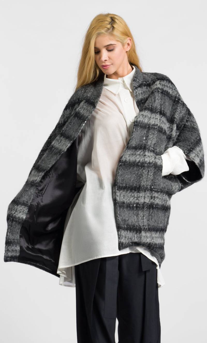 Karierter Poncho Midi Ärmel Weste Wolle Warme Herbst A92074 von Aakasha