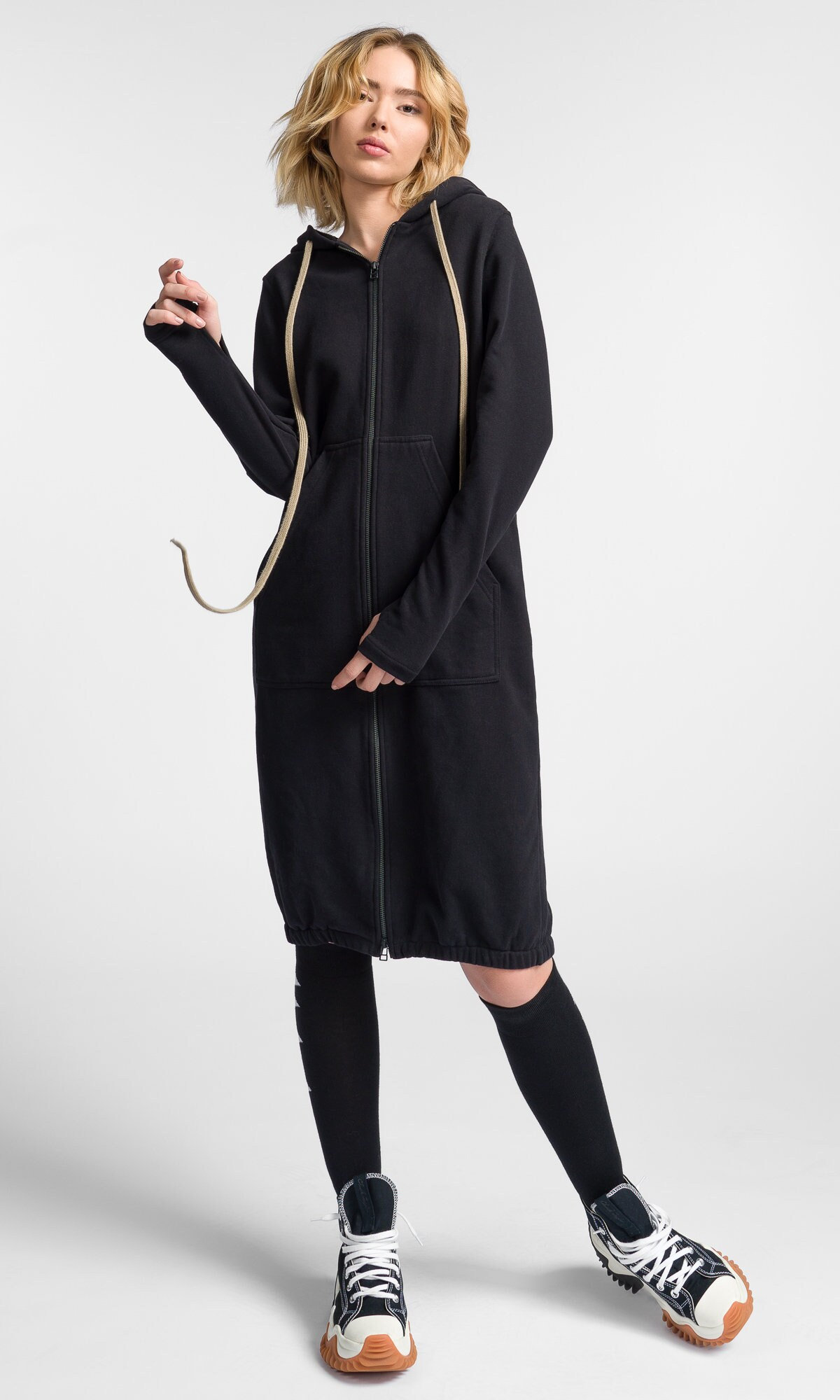 Langes Kapuzen-Reißverschluss-Sweatshirt, Maxi Kapuzentop, Aakasha Hoodie A08336 von Aakasha