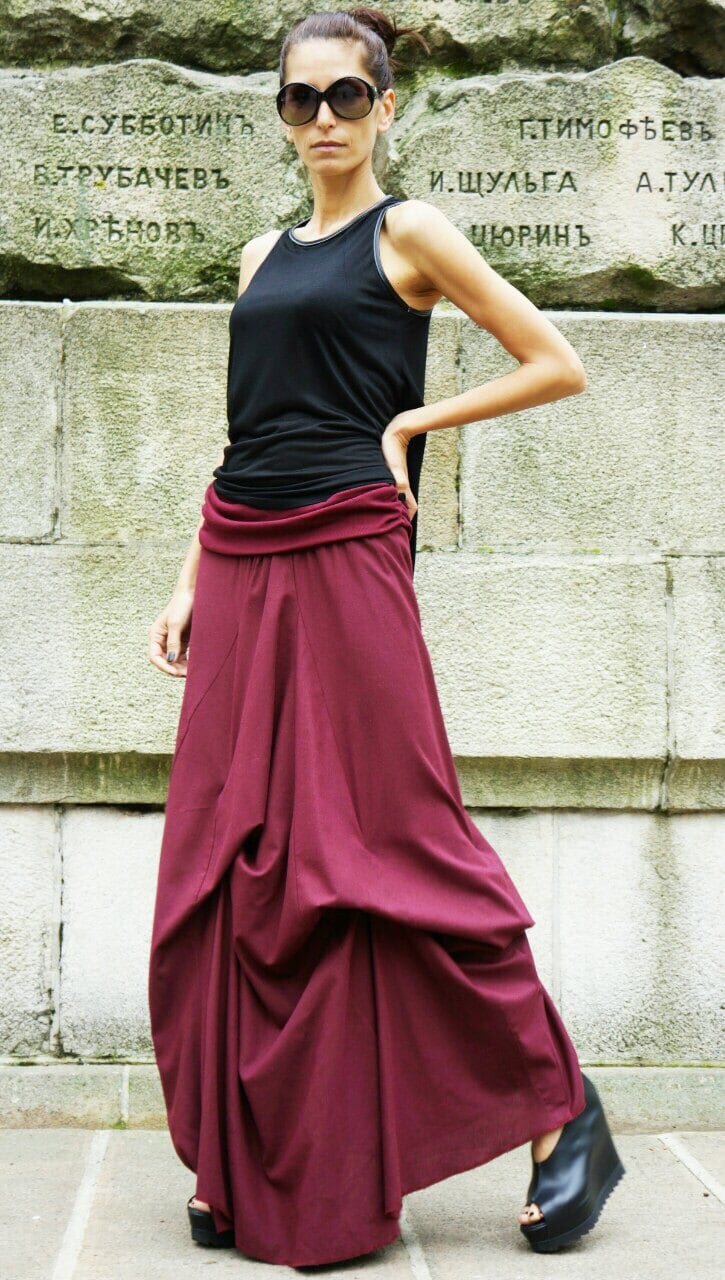 Leinen Maxi Rock, Extravaganter Langer Rock Frühling, Sommerkleid A09118 von Aakasha