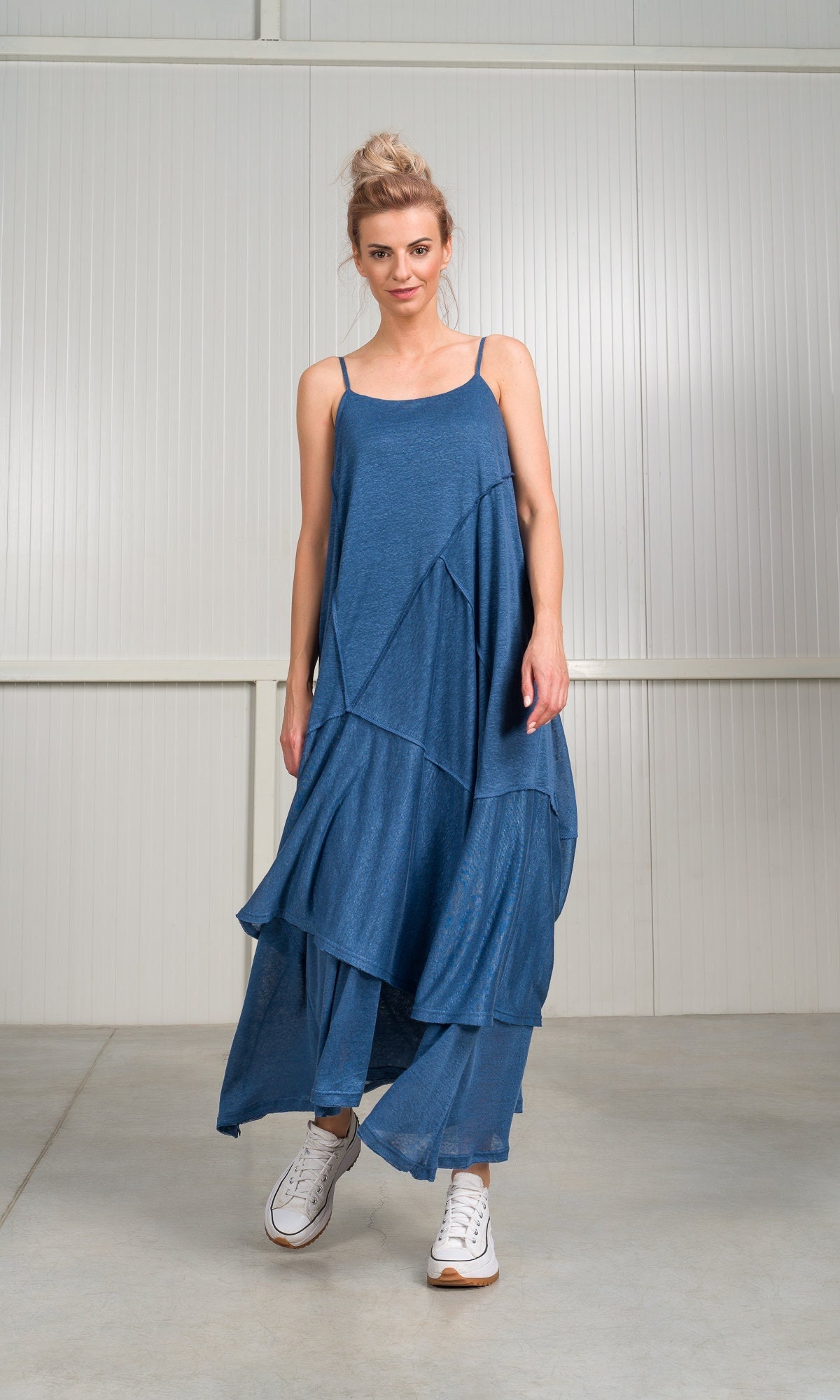 Leinen Strickkleid Drapieren, Knöchellänge, Sommer Boho Stil von Aakasha