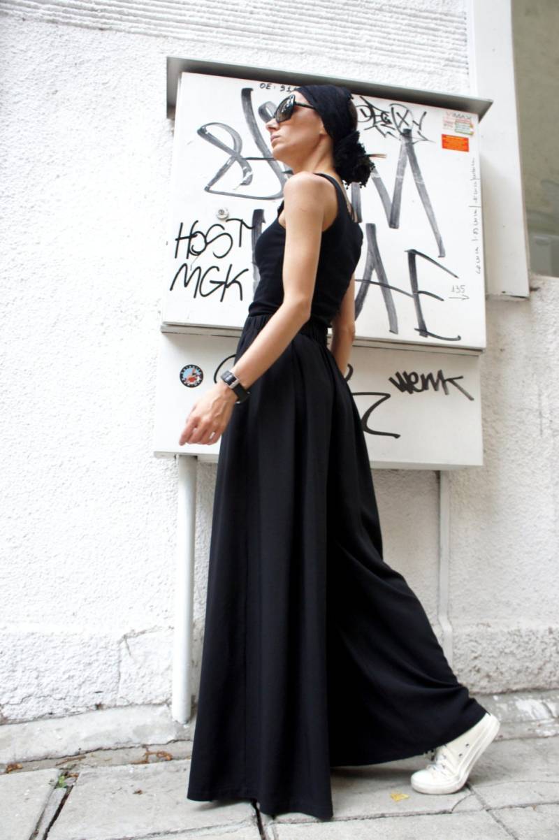 Lockere Schwarze Hose/Mit Weitem Bein Frühjahr Sommer Kollektion A05046 von Aakasha