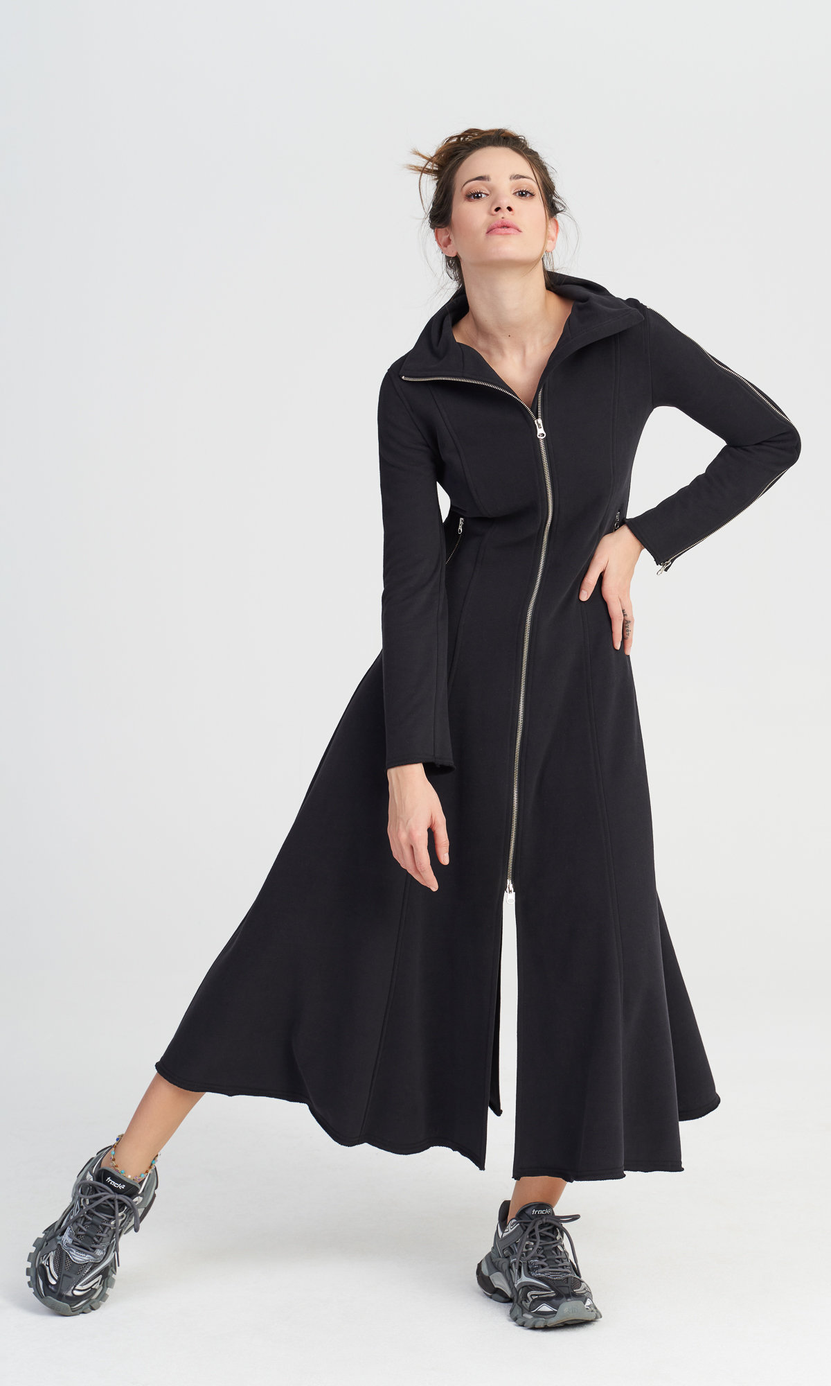 Maxi Reißverschluss Baumwolljacke, Langer Multi Blazer A08963 von Aakasha