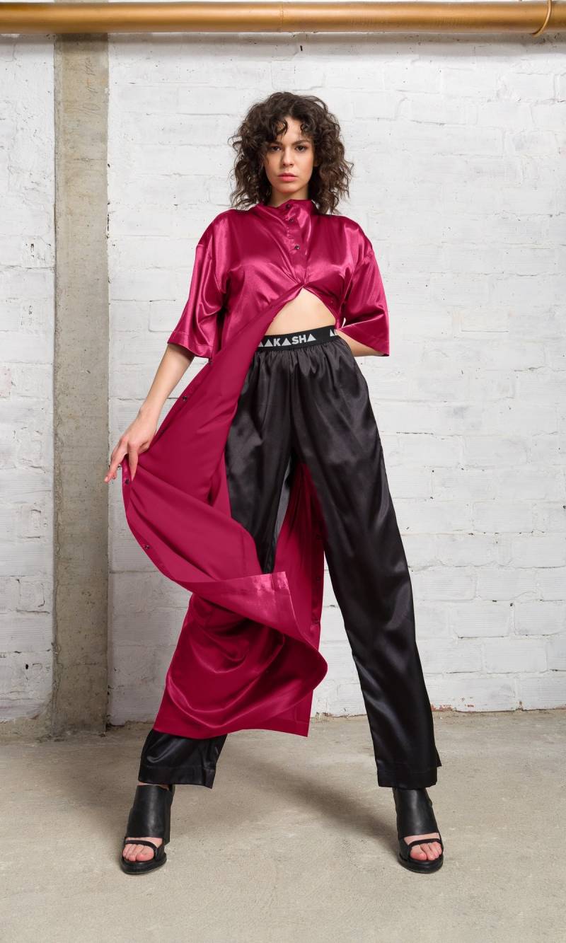 Maxi Sommer Shirt, Geknöpft Front Satin Kimono Robe A92188 von Aakasha