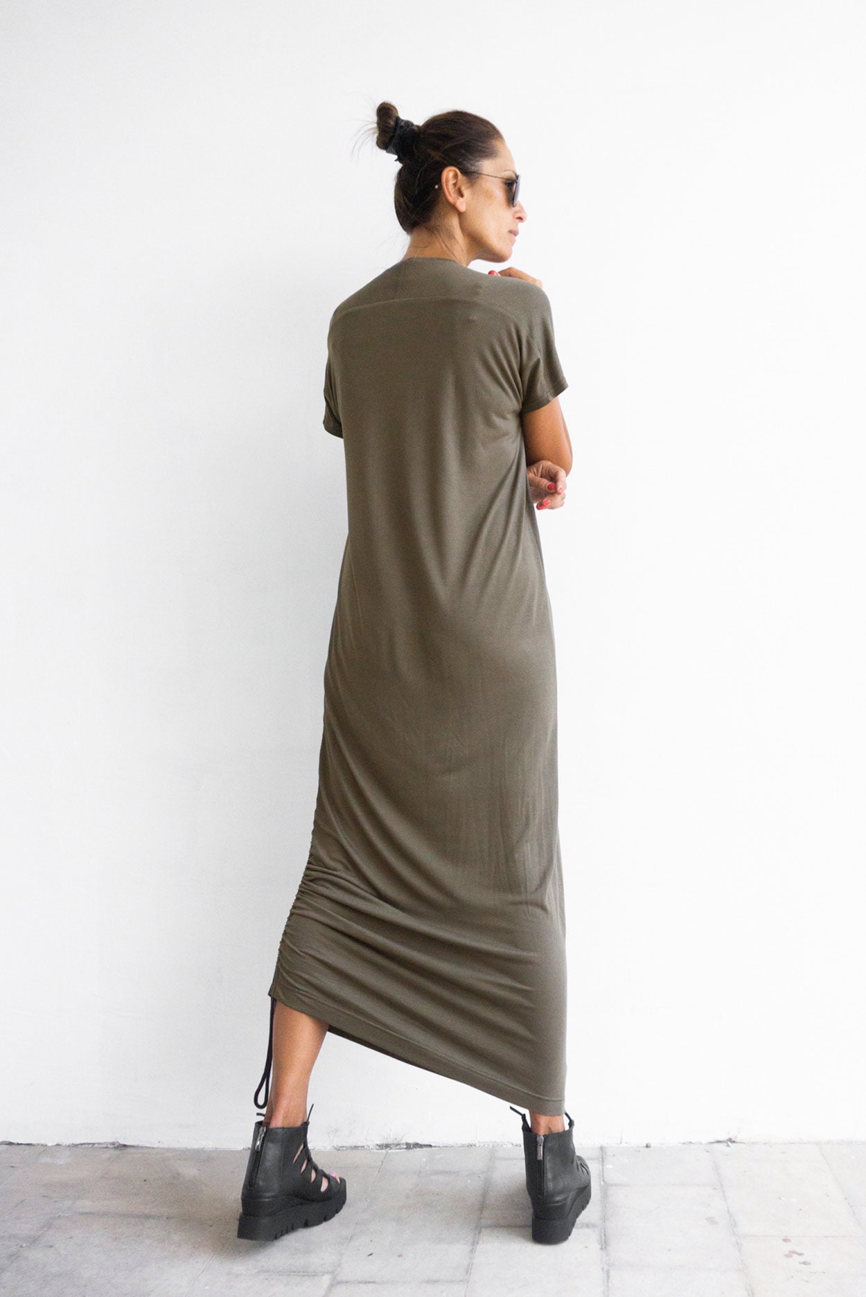 Elegantes Baumwolle Maxi Kleid, Kurzarm Sommerkleid von Aakasha