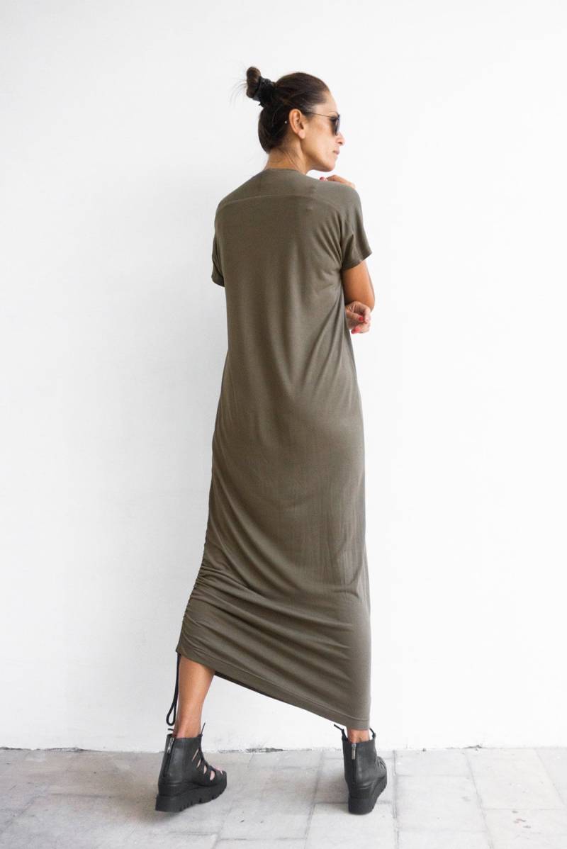 Elegantes Baumwolle Maxi Kleid, Kurzarm Sommerkleid von Aakasha