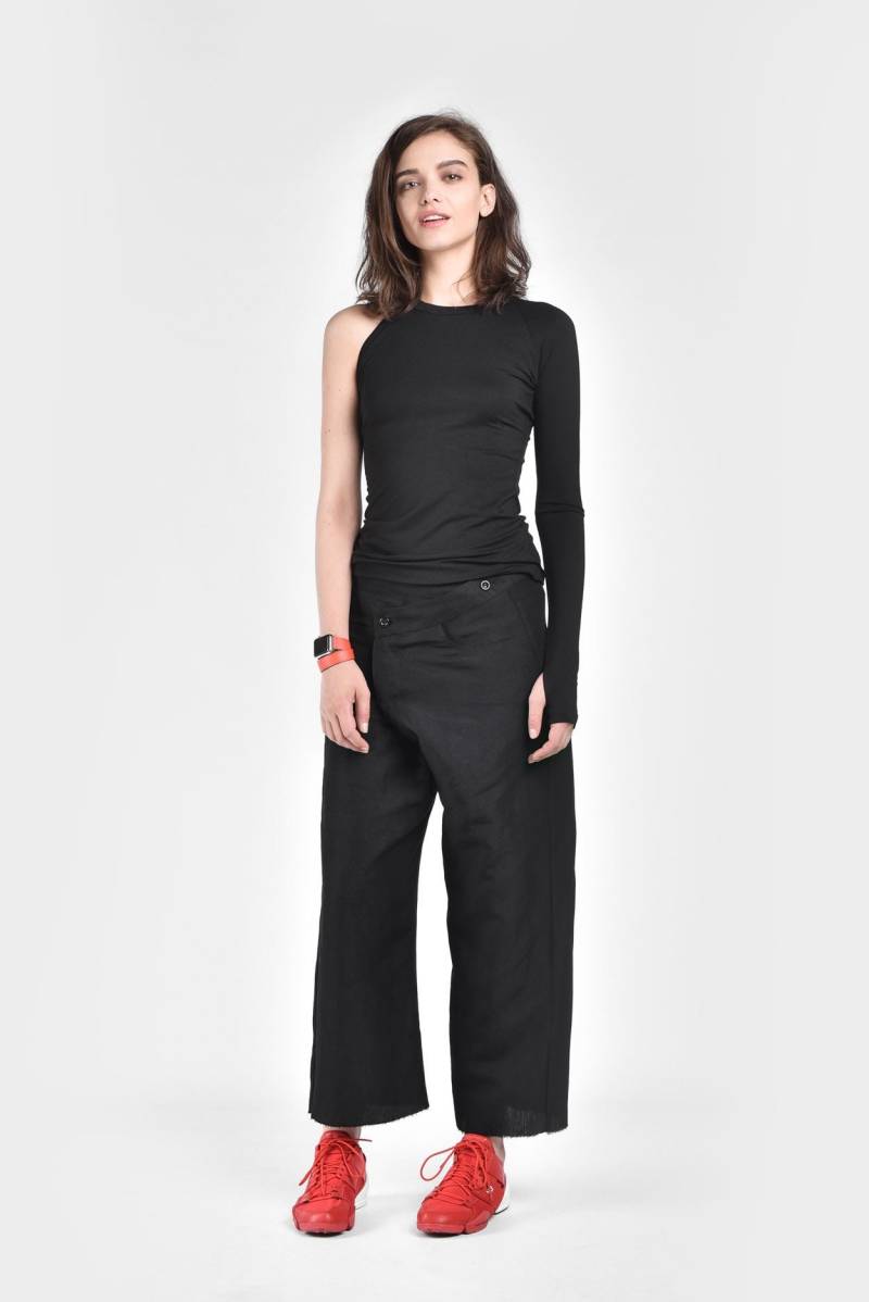 Lockere Leinen Überlappung Hose Sommer Mit Taschen Handgemacht Von Aakasha A05639 von Aakasha